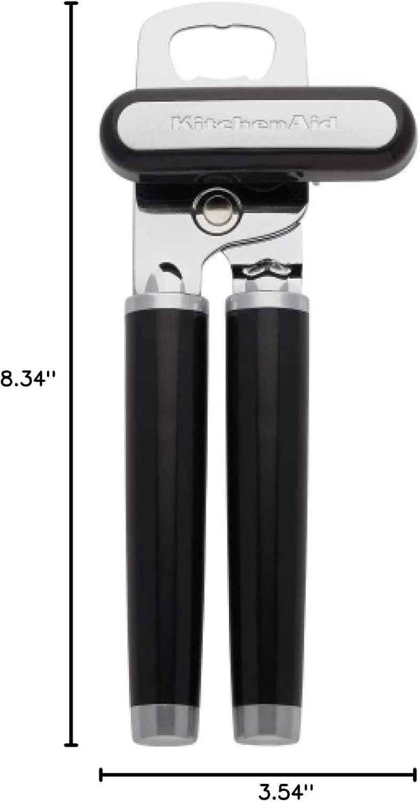 KitchenAid Classic Multifunction Can Opener and Bottle Opener Easy to Use, Razor Sharp Stainless Steel Cutting Wheel, Soft Ergonomic Handles, Black