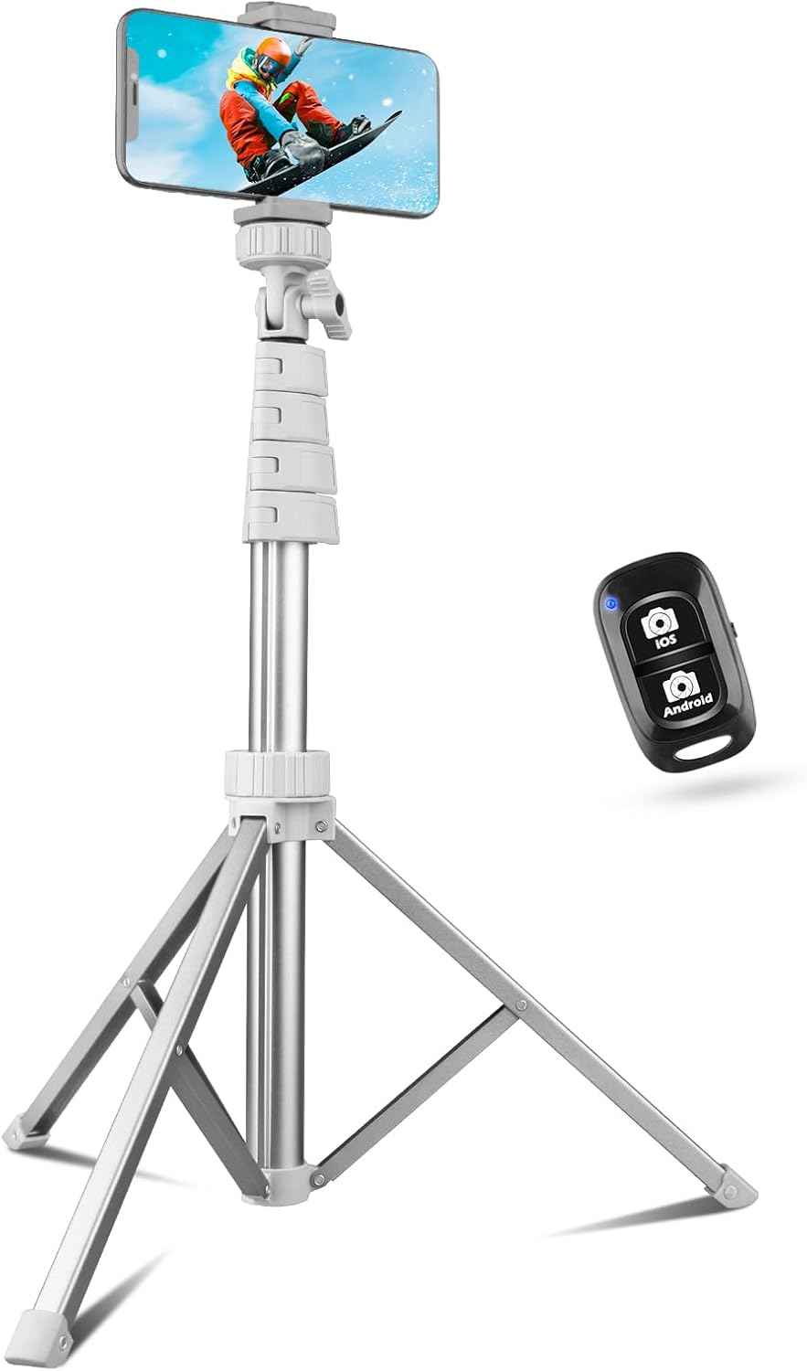 SENSYNE 62" Phone Tripod & Selfie Stick, Extendable Cell Phone Tripod Stand with Wireless Remote and Phone Holder, Compatible with iPhone Android Phone, Camera
