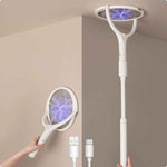 GeckoMan Rotating Head Electric Fly Swatter Racket Rechargeable Bug Zapper Racket Bug Zapper Indoor Fly Zapper Mosquito Zapper Flies Killer for Indoors, with a Telescopic Extension