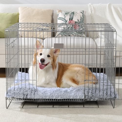 Vonabem 36 inch Deluxe Plush Grey Dog Bed Crate Pad for Medium Small Sized Dogs, Anti-Slip and Soft Kennel Pads