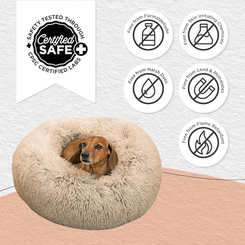 Best Friends by Sheri original calming donut dog bed for cats and small dogs up to 25 lbs, taupe, small