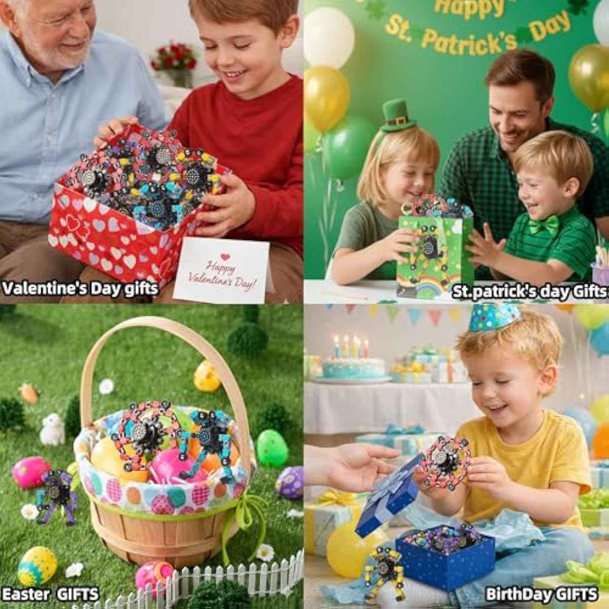 Valentines Day Gifts Transformable Fidget Spinners Toys 4 Pcs for Kids and Adults Stress Relief Sensory Toys for Boys and Girls Age 8-13 Fingertip Gyros Easter Basket Stuffers for Teens