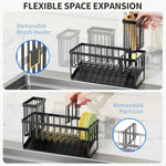 Cisily sink caddy sponge holder with stainless steel self-drain tray and brush holder for kitchen sink organization