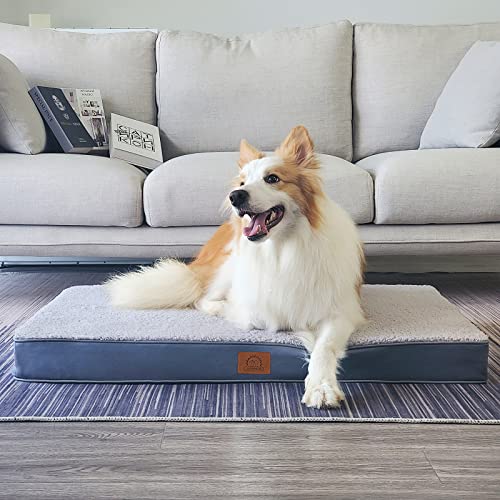 Sunheir Orthopedic Dog Bed for Large Dogs - Grey, Waterproof, Removable, Washable, Egg Foam, Anti-Slip, Deluxe Plush Pet Bed Mat
