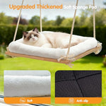 Rustic cat hammock bed with solid wood seat and heavy duty suction cups for large cats