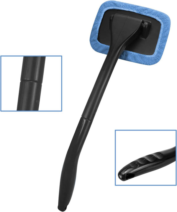 windshield cleaning tool with 4 washable microfiber pads and extendable handle for auto glass wiper