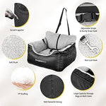 BurgeonNest dog car seat for small dogs, black, 25 lbs limit, detachable and washable, storage pockets and clip-on leash