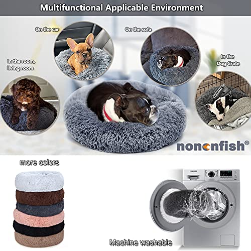 Small Calming Round Dog Bed for Small Dogs Machine Washable Fluffy Luxury Anti-Slip Waterproof Mute Base