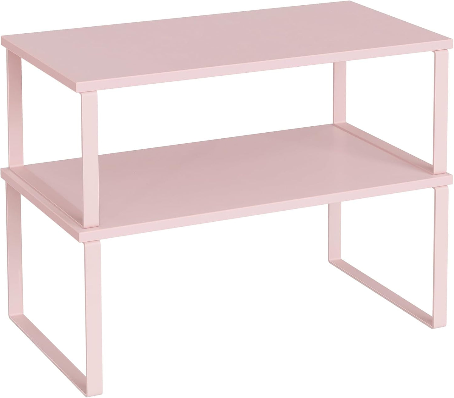 SONGMICS Cabinet Organizer Shelf, Set of 2 Kitchen Counter Shelves, Kitchen Storage, Spice Rack, Stackable, Expandable, Metal and Engineered Wood, Ink Black and Natural Beige UKCS02NB