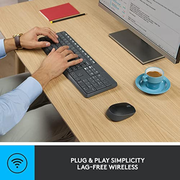 Logitech MK235 Wireless Keyboard and Mouse Combo for Windows, 2.4 GHz Wireless Unifying USB Receiver, 15 FN Keys, Long Battery Life, Compatible with PC, Laptop