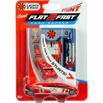 FLAT 2 FAST Original Stunt Card Racer - Crimson Red Compact Pocket Size Racecar Launcher with Built-in Button
