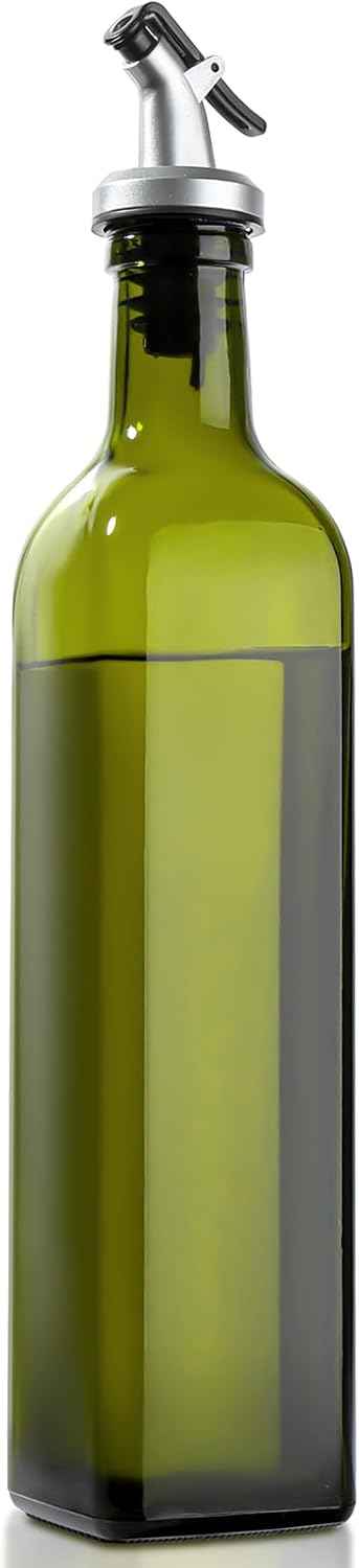 GMISUN Olive Oil Dispenser for Kitchen, 4 Pack 17 fl oz Glass Oil Dispensers Bottle, Cooking Soy Sauce Bottle Container Cruet with Plastic Pourer Spout, Funnel and Labels, Clear