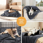 Waterproof sherpa fleece pet blanket for sofa bed couch, small, medium, large dogs and cats, dark gray, 40" x 28"