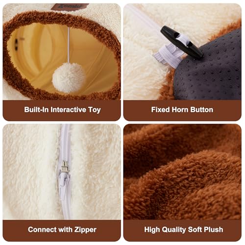 Cat Tunnel Bed for Indoor Cats, Cute Cat Donut Toy Tunnel for Small Large Cats, Peekaboo Pet Cave Play Tunnel Toys for Kitten/Rabbit,Beige