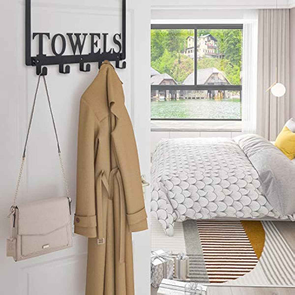 Black Metal Over the Door Hooks Towel Holder for Bathroom Bedroom Beach Towels Wall Mount