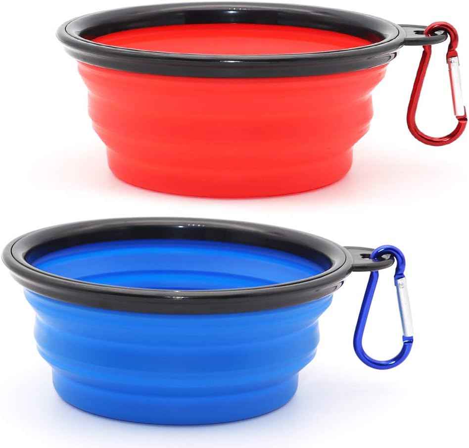 Dog Bowl Pet Collapsible Bowls, 2 Pack for Cats Dogs, Portable Pet Feeding Watering Dish for Walking Parking Traveling with 2 Carabiners (Small, Blue+Green)