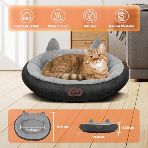 gray-cozy-donut-electric-heated-cat-bed-with-timer-and-temp-adjustable-for-small-size-cats