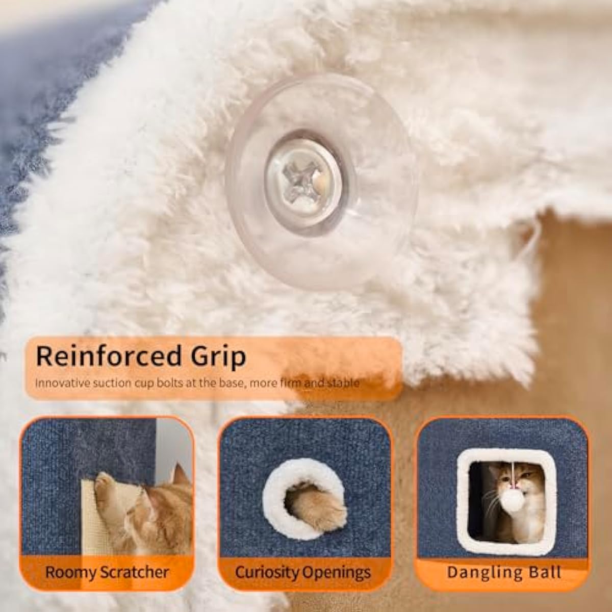 Cat House, Cat Beds for Indoor Cats, 2-Story Cat Condo Cube with Scratch Pad and Fluffy Ball Hanging, Multi-Level Cozy Hideout Ideal for Multiple Cats
