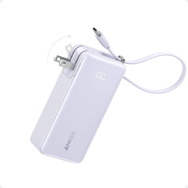 Anker Nano 3-in-1 Portable iPhone Charger, 10,000mAh Power Bank with Built-in USB-C Cable and Foldable Wall Plug, 30W Max Battery Pack, Travel Essentials for iPhone 17/16/15 Series, Galaxy, MacBook