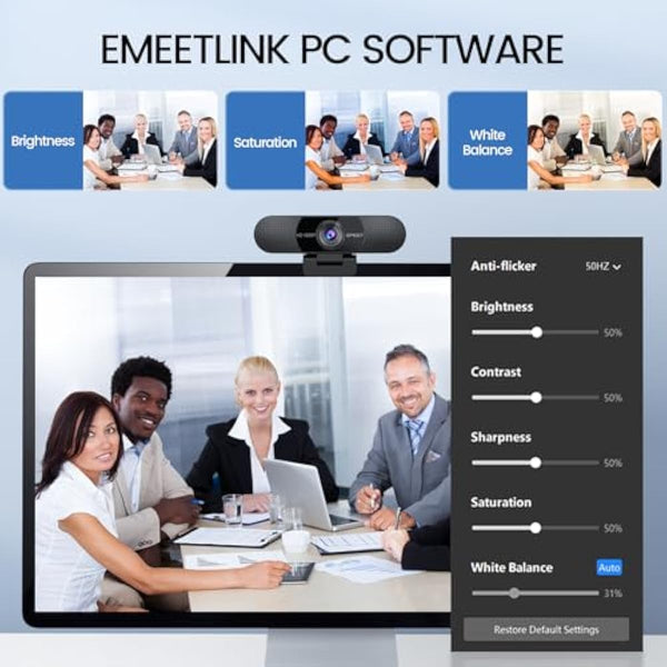 emeet c960 1080p webcam with 2 mics, 90° fov, usb type-a & a-to-c adapter, plug&play computer camera