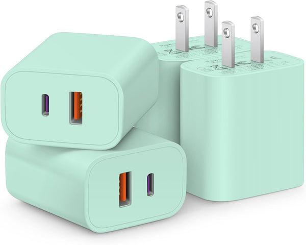 4-pack USB-C charger block with PD 20W and QC 3.0 ports for multiple devices