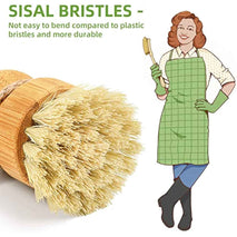 SUBEKYU Bamboo Dish Scrub Brush for Kitchen Sink, Natural Wooden Washing Dish Brush Scrubber with Sisal Bristles for Household Cleaning, Cast Iron Pots, Pans and Vegetables