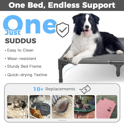 Suddus elevated dog bed for large dogs, 140lb, breathable cooling raised dog cot, grey, x-large