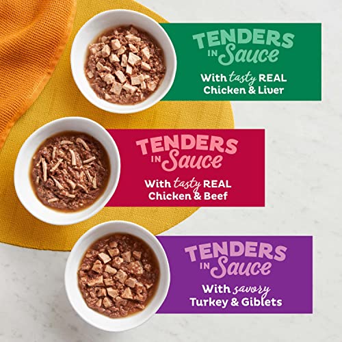 meow mix tenders in sauce wet cat food variety pack poultry beef 2.75 ounce cups 24 count