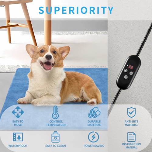 Pet Heating Pad for Indoor and Outdoor use with 6 Level Temperature Control and 5 Timer Functionality