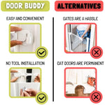 Door Buddy Cat Door Latch & Stopper. Adjustable Dog Proof Door Strap for Cats. Dog Proof Litter Box & Cat Feeder. Simpler Pet Gate Alternative. No Cut Cat Door Interior Door.