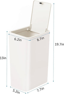 TIPGO Bathroom Trash Can with Lid, 10 Liter Capacity, White Color