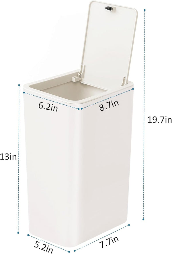 TIPGO Bathroom Trash Can with Lid, 10 Liter Capacity, White Color