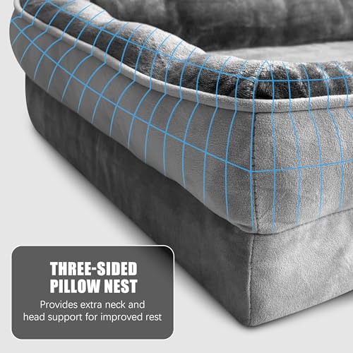 Orthopedic dog bed with sides for medium dogs, supportive foam couch bed with grey removable cover