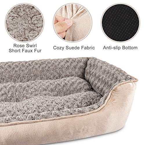 JOEJOY rectangle dog bed for medium large small dogs - soft breathable orthopedic sofa bed with anti-slip bottom, beige