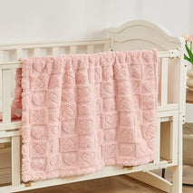 yurhap fleece baby blanket heart checkered ultra soft cozy for girls boys, 30”x40” light pink