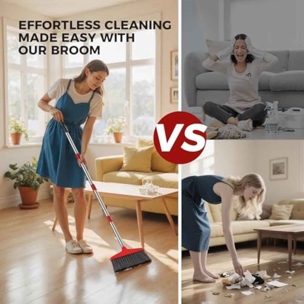 Handy Broom for Indoor/Outdoor Cleaning - Durable Kitchen, Garage, and Patio Sweeper