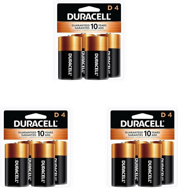 Duracell Coppertop D Batteries, 4 Count (1 Pack), D Battery with Long-lasting Power, All-Purpose Alkaline Battery for Household and Office Devices
