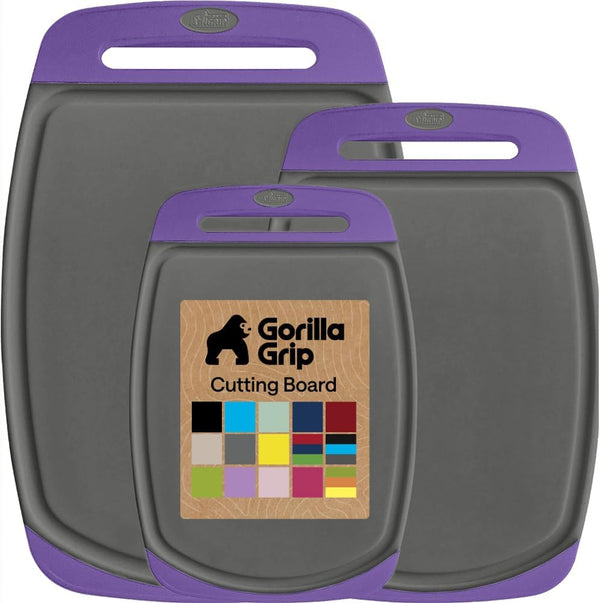 GORILLA GRIP Reversible Kitchen Cutting Board Set of 3, US Designed, Nonporous, Dishwasher Safe, Black
