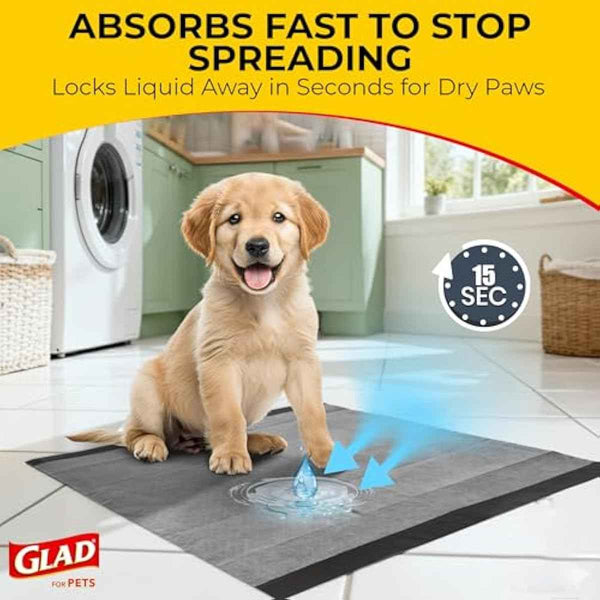 Glad for Pets Black Charcoal Puppy Training Pads with Odor Control and Pheromone Attractant, 23x23 in, 50 Count