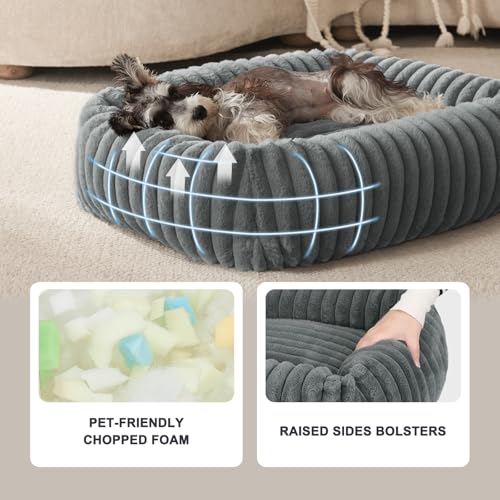 FURTIME Dog Bed for Small Dogs, Washable Orthopedic Dog Bed with Removable Cover, Rectangle Soft Calming Sleeping Puppy Bed Durable Pet Cuddler with Anti-Slip Bottom, Grey, S (20"x19"x6")