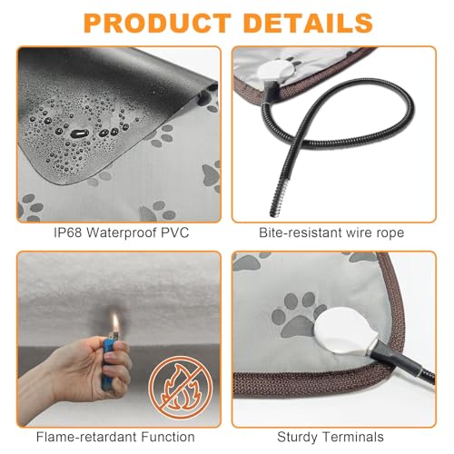 Bestio Large Dog Heating Pad, 34x21 in Heated Dog Bed with Constant Heat & Auto Modes, Gray