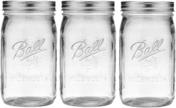 Ball Wide Mouth Glass Mason Jars with Lids and Bands, Used for Canning, Pickling, Juice, Jam, Jelly, Quart Size 32 Ounce (Pack of 2)