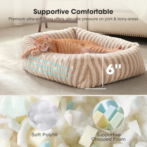 mixjoy beige small dog cat bed washable removable cover soft calming indoor sofa bed 20x19x6
