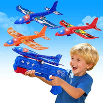3 Pack Airplane Launcher Toys, 2 Flight Modes LED Foam Glider Catapult Plane, Outdoor Flying Toy for Kids, Birthday Gifts for Boy Girl 3+ Year Old, B-Day Party Supplies