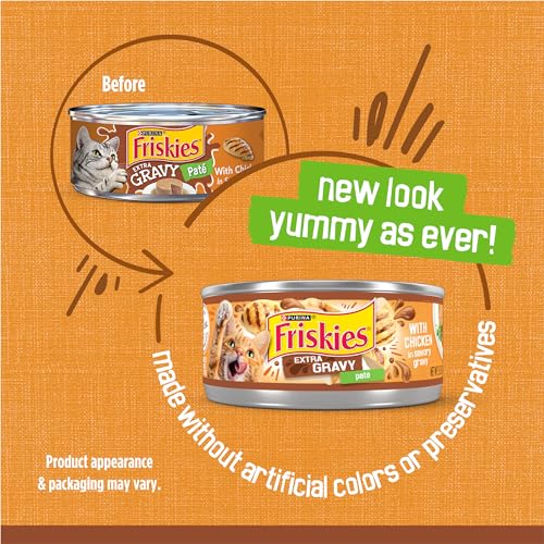 purina friskies wet cat food extra gravy pate with chicken in savory, 5.5 oz cans, pack of 24