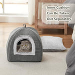 grey cat bed cave for indoor cats kittens and small pets foldable washable 15 inches