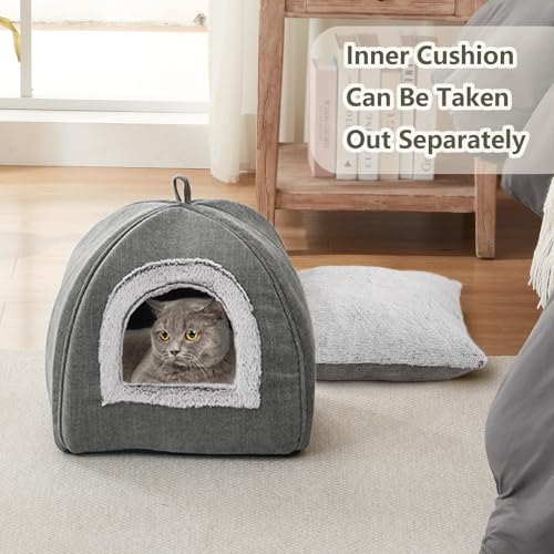 grey cat bed cave for indoor cats kittens and small pets foldable washable 15 inches