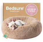 Bedsure calming medium size dog bed, 30 inches donut washable plush faux fur pet bed, fits up to 45 lbs pets, camel