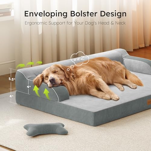 xl orthopedic dog bed, extra large dog bed, dual-sided pet cooling beds with memory foam, light grey