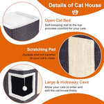 Large Dark Grey cat house with scratch pad and fluffy ball, foldable cat condo hideaway with reversible cushion for multi small pets